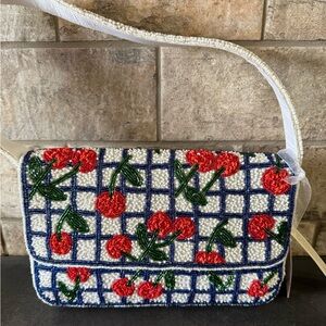 Beaded Cherry Pattern Shoulder Bag